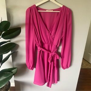 Bright Pink Long Sleeve Wrap Dress